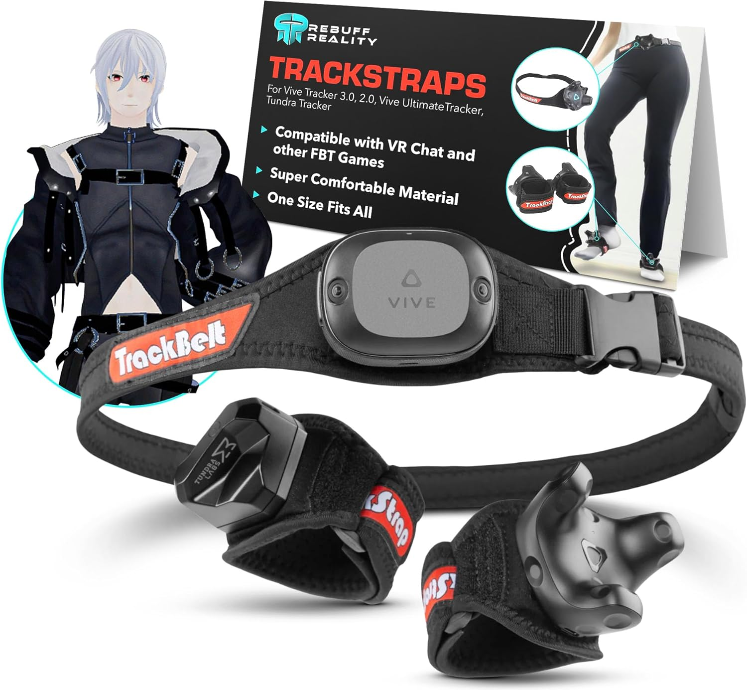 Rebuff Reality Trackstraps for Vive Tracker - Adjustable VR Full Body Tracking Straps, VR Chat Motion Capture, Compatible with Vive Tracker 3.0 2.0 Ultimate, Tundra, (Tracker Sold Separately) Black