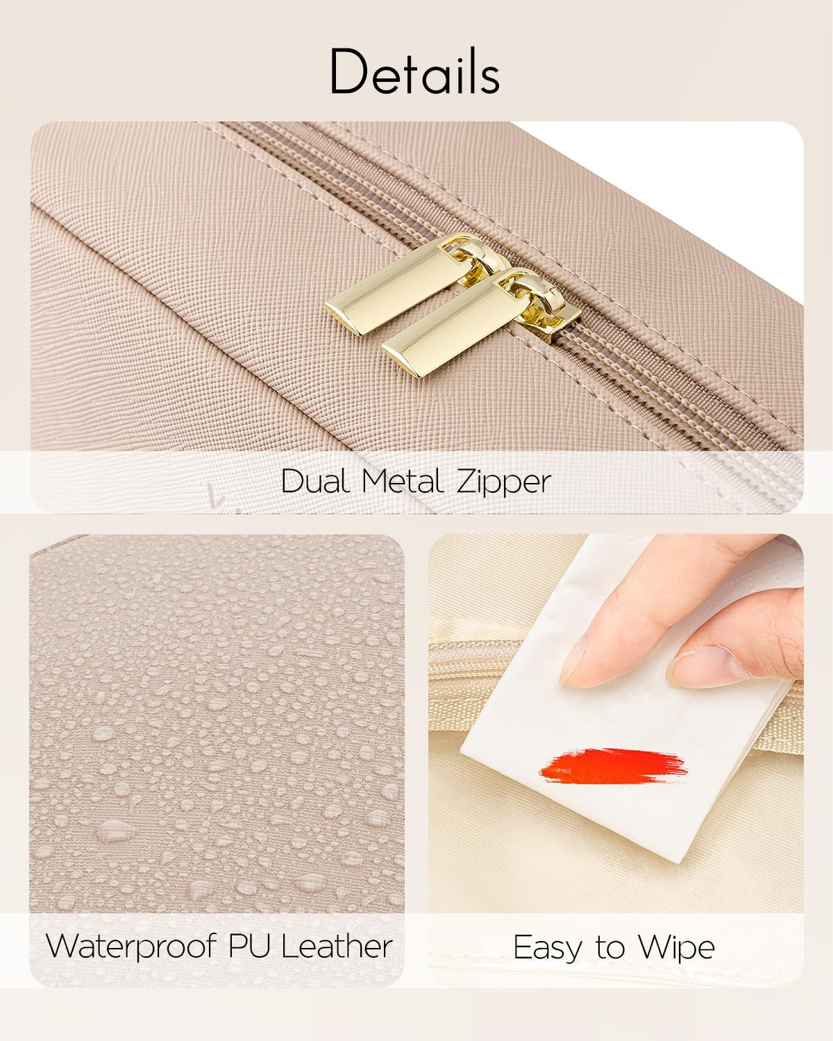 Vlando Travel Makeup Bag, Small Makeup Bag for Purse, Milk Tea image number 4