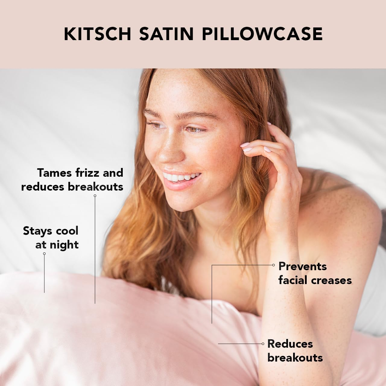 Kitsch Satin Pillowcase for Hair and Skin Queen, Softer than Silk Pillow Cases for Hair, Cooling Satin Pillowcase with Zipper, Pillow Case Covers, Satin Pillow Cases Standard Size (Blush, 1 Pack) image number 6