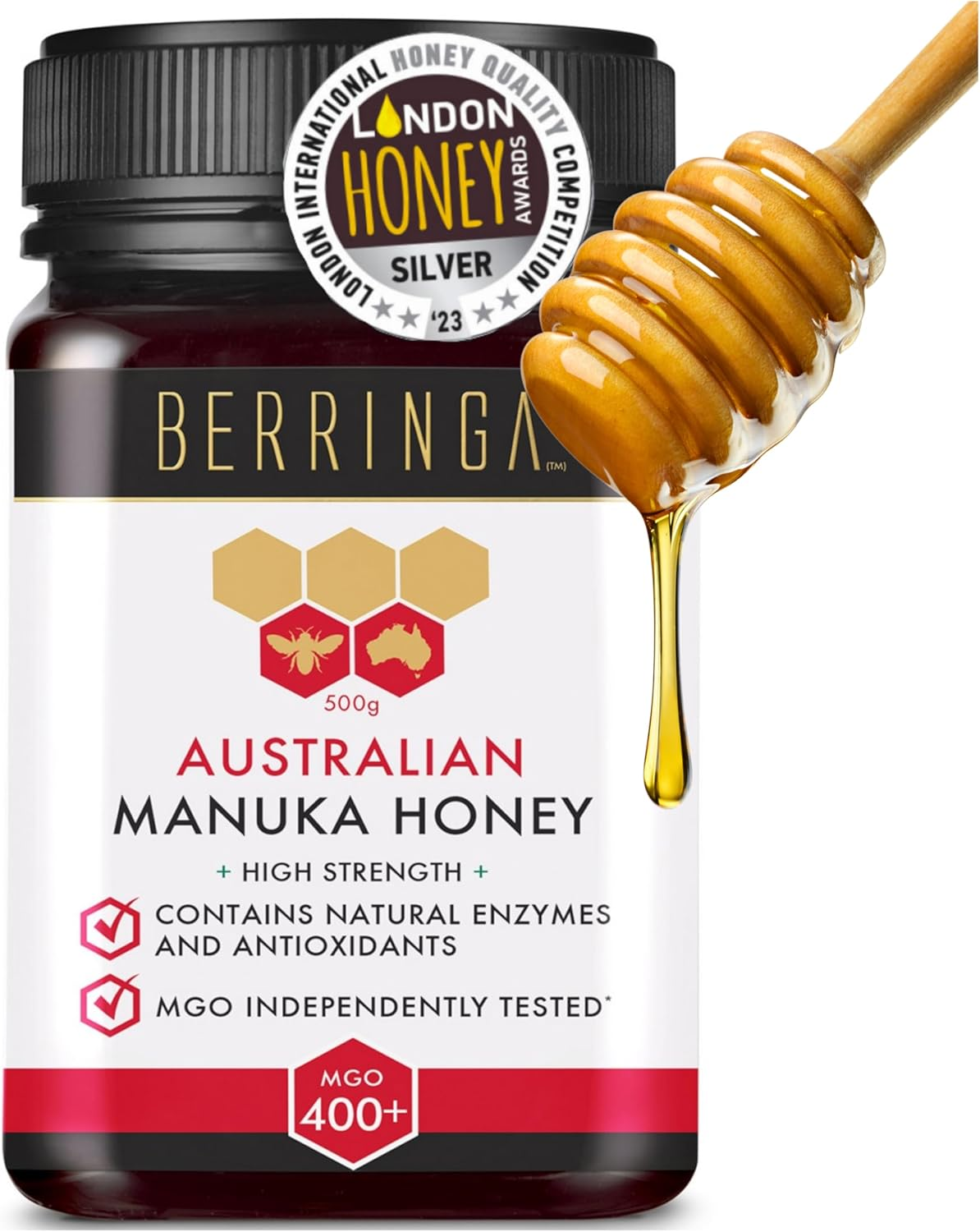 BERRINGA Bioctive Australian Raw Super Manuka Honey MGO 400+ 500G - 100% Pure Independently Tested, Certified, Traceable with Natural Enzymes, Antioxidants, Genuine Natural Superfood, Non GMO image number 3