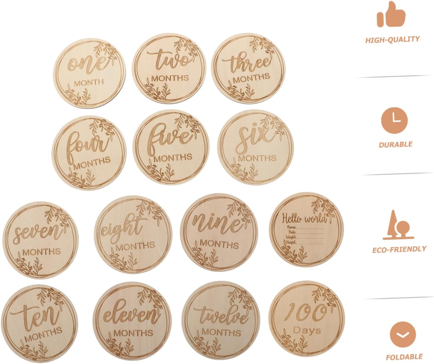 YARNOW 1 Set Newborn Milestone Cards Beautiful Wooden Growth Cards for First Year Unique Photo Props to Track Growth Safe and Healthy Material image number 5