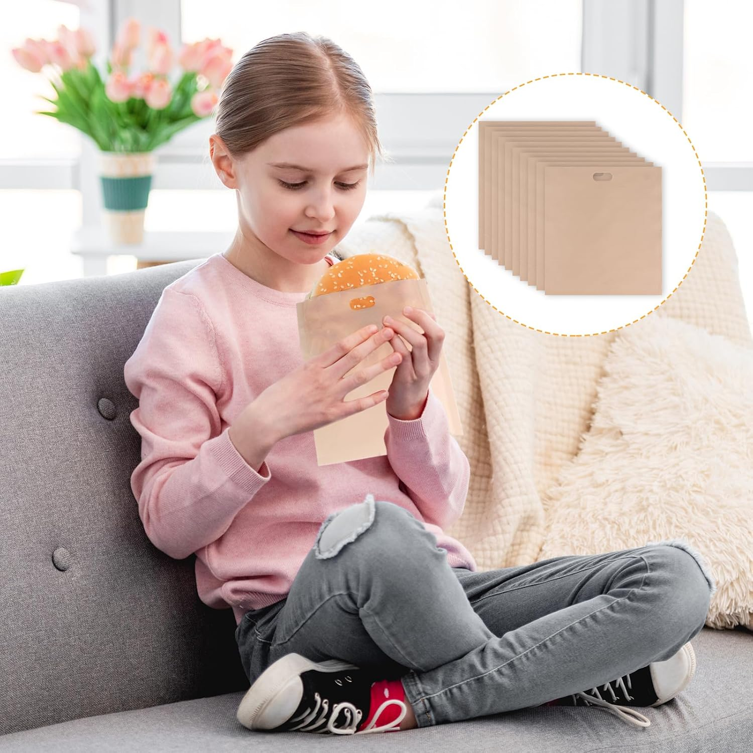 10 Pcs Toaster Bags Reusable, Non-Stick Toaster Bags, Heat Resistant Sandwich Bag, Easy Clean Teflon Toasting Beige 17X19Cm Suitable for Bread Sandwich Cheese Snacks Grilled Kitchen Use image number 3