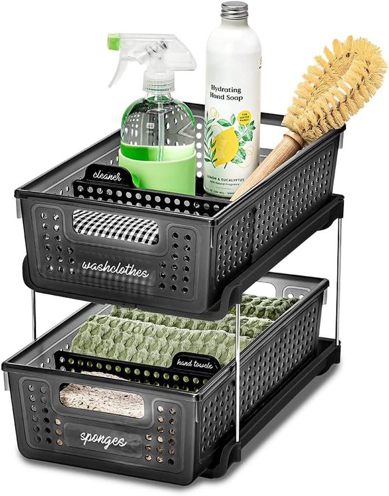 Madesmart Antimicrobial 2-Tier Organizer Multi-Purpose Slide-Out Storage with Handles and Dividers for Home and Bath, Pack of 1, Carbon image number 5