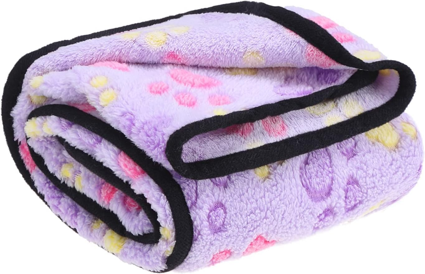 Fluffy Dog Blankets with Paw Print - Super Soft Warm Pet Blanket, Cozy Flannel Throw for Small Dog Cat Puppy Kitty, Sleep Bed Mat Cover (Purple, M:76 * 104CM) image number 4