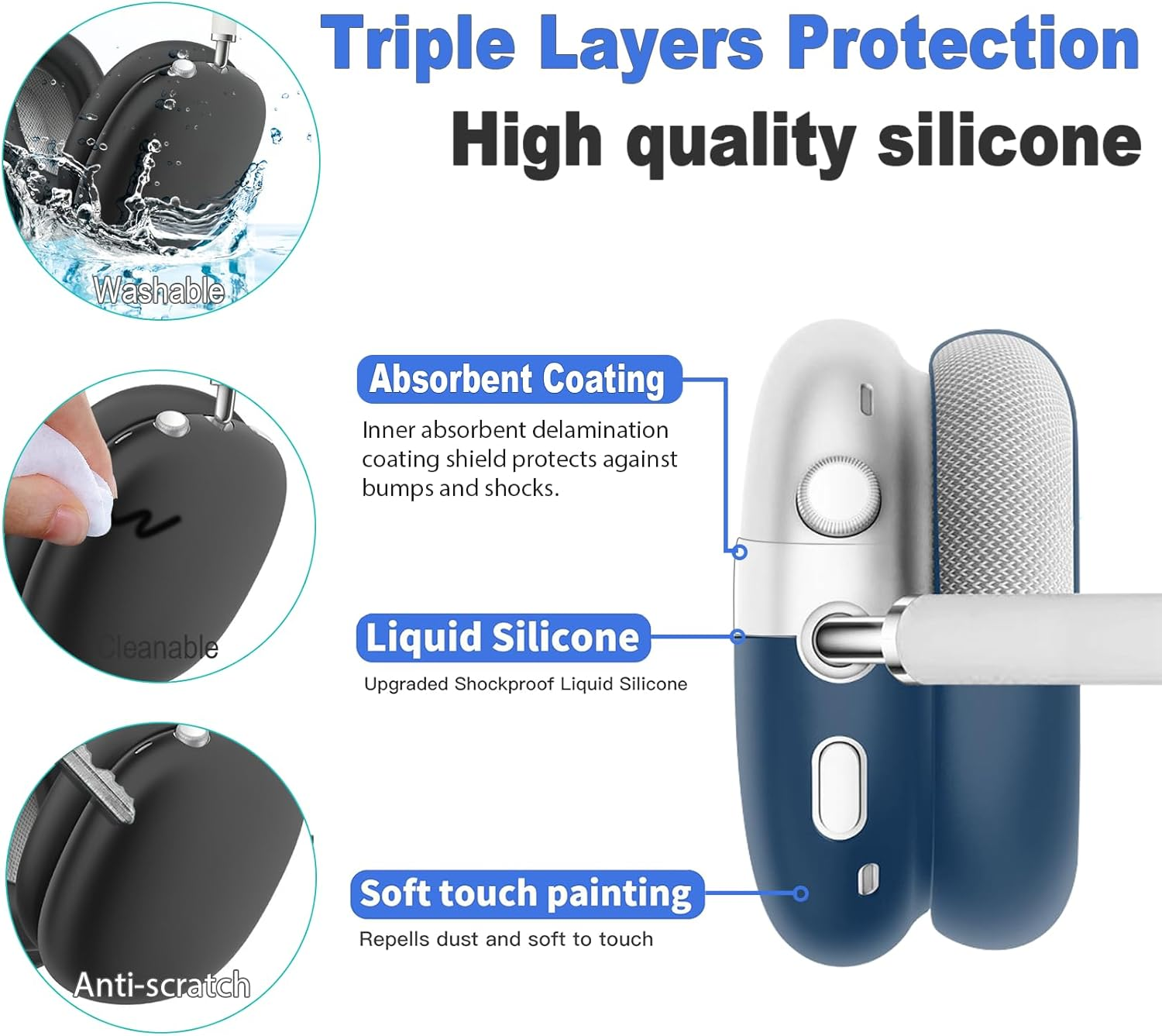 USTIYA Case for Airpods MAX 2023/2024 Case Silicone Protective Silicone Cover with Keychain (Black) image number 4