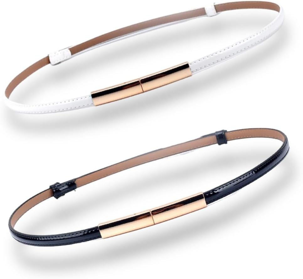 Women'S Belt Dress Fashion Patent Leather Belts Adjustable 22"- 36" Skinny Slim Belt Leather Gold Color Buckle Waistband
