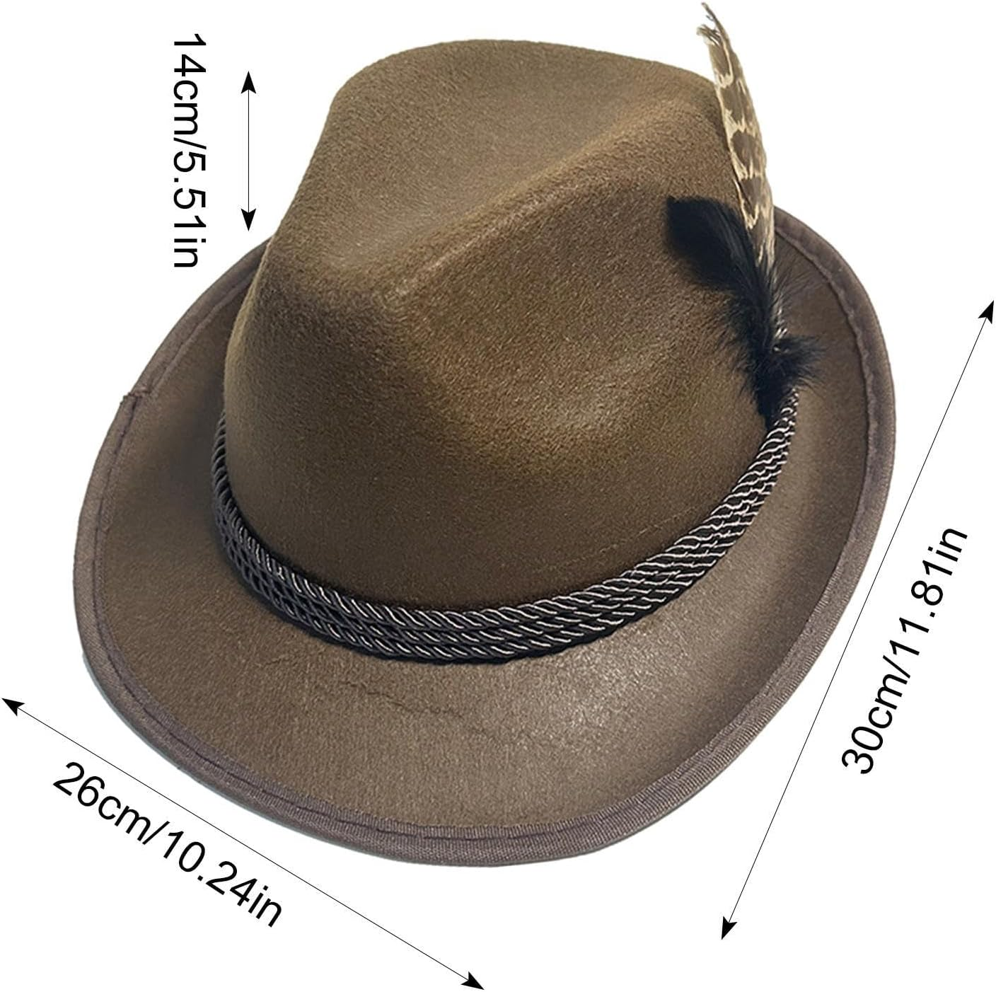 German Oktoberfest Bavarian Hat, Men Alpine Fedora, Oktoberfest Soft Hat with Feathers | Party Costume with Alpine for Adult | Bavarian Hats image number 4