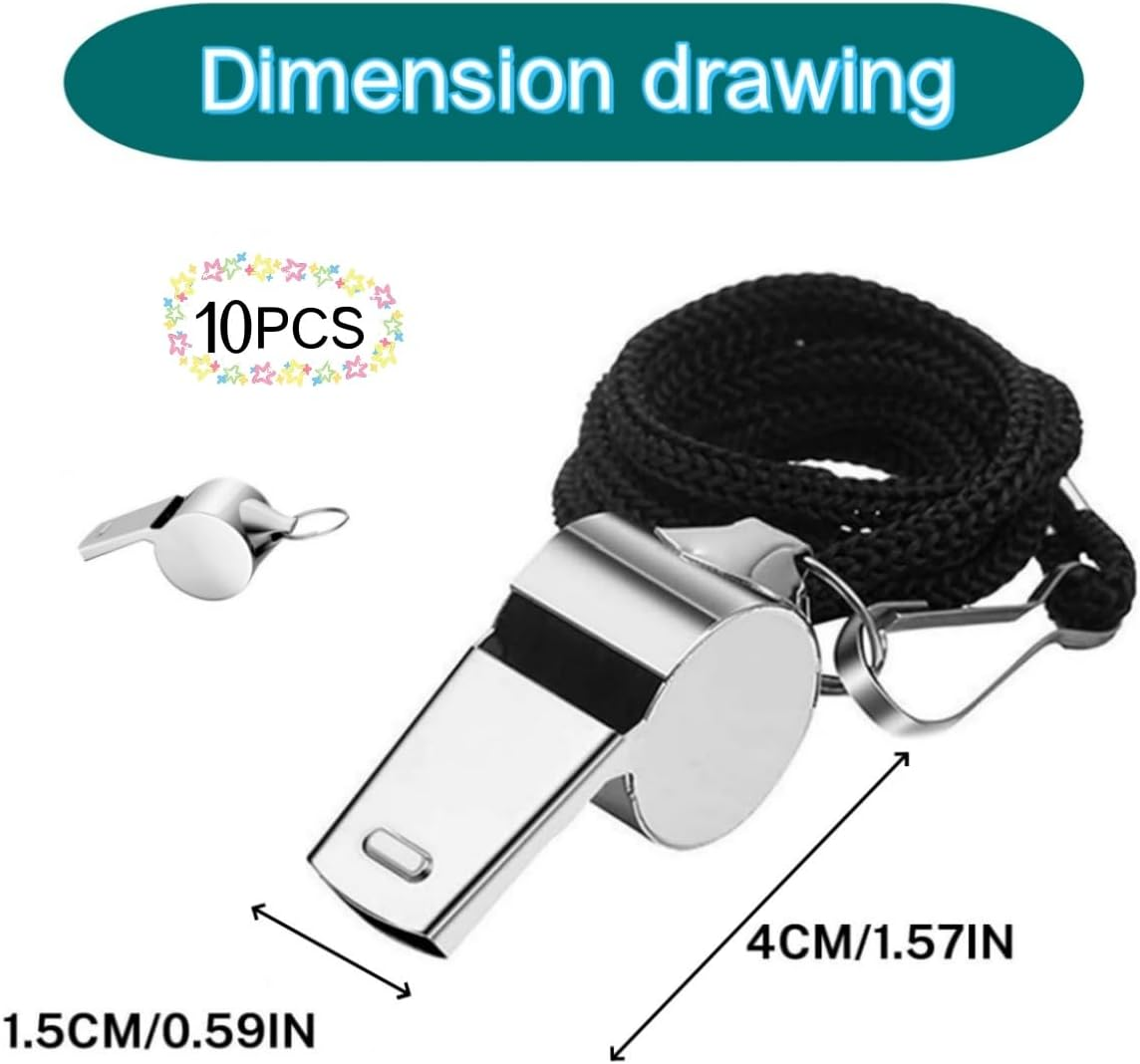 10 Pcs Stainless Steel Sports Whistles,Loud Crisp Sound,Coach Whistles Metal Whistle with Lanyard, Coaches, Teachers, Training, Outdoor Sports image number 5