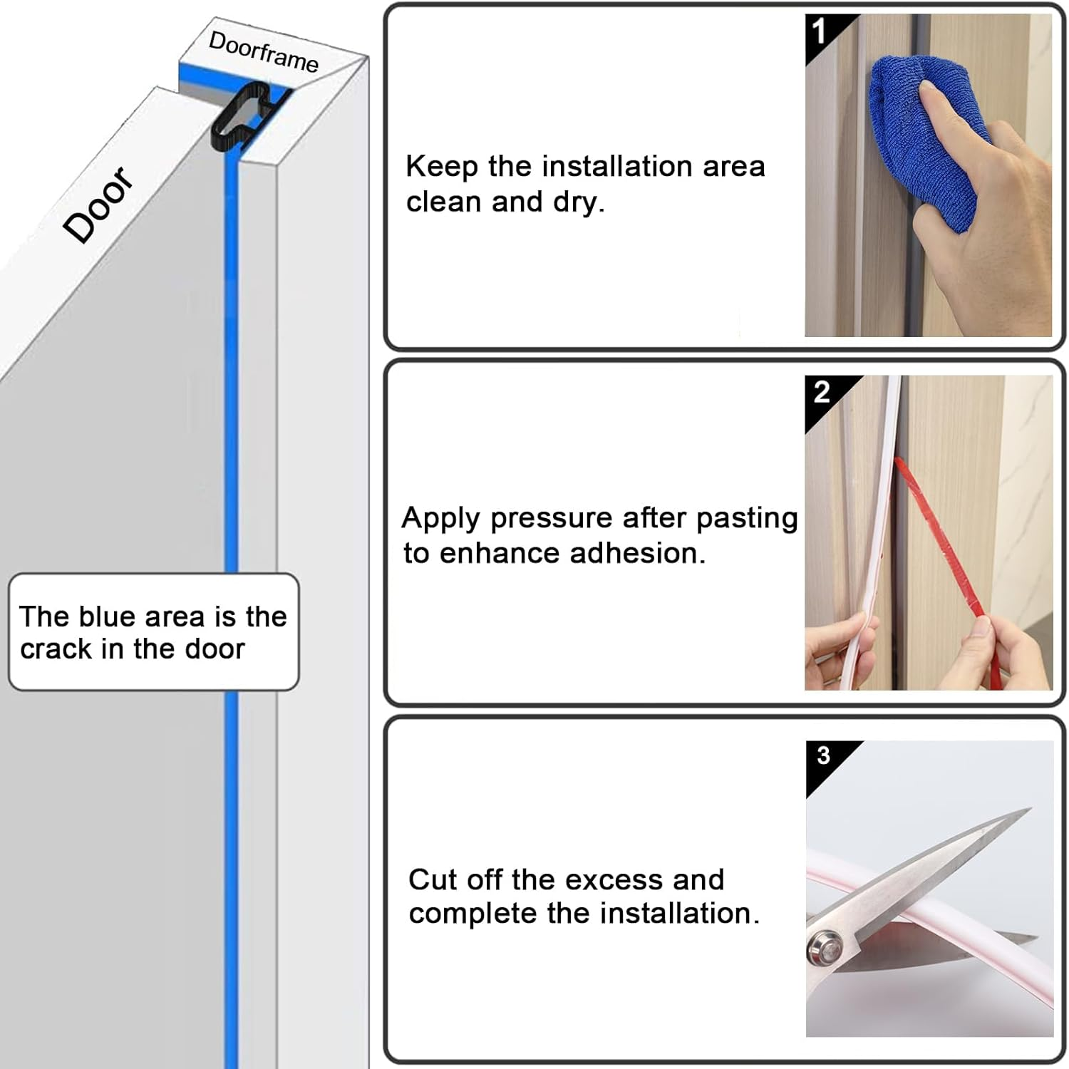 6M White D-Shape Rubber Door Sealing Strip, Self-Adhesive Soundproof Door Seal, Insulation Draught Excluder Tape for Doors Windows, Door Weather Stripping Replacement for 2.5-6Mm Gap image number 4