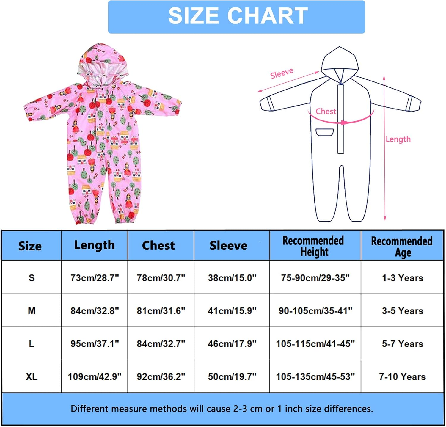Raincoat Kids Hooded Rains Puddle Suit Poncho Rainwear Jumpsuit One Piece Lightweight Portable Waterproof Rainsuit Jacket Unisex Boy Girl with PVC Transparent Hat Brim Zipper Age 1-7 Years image number 6