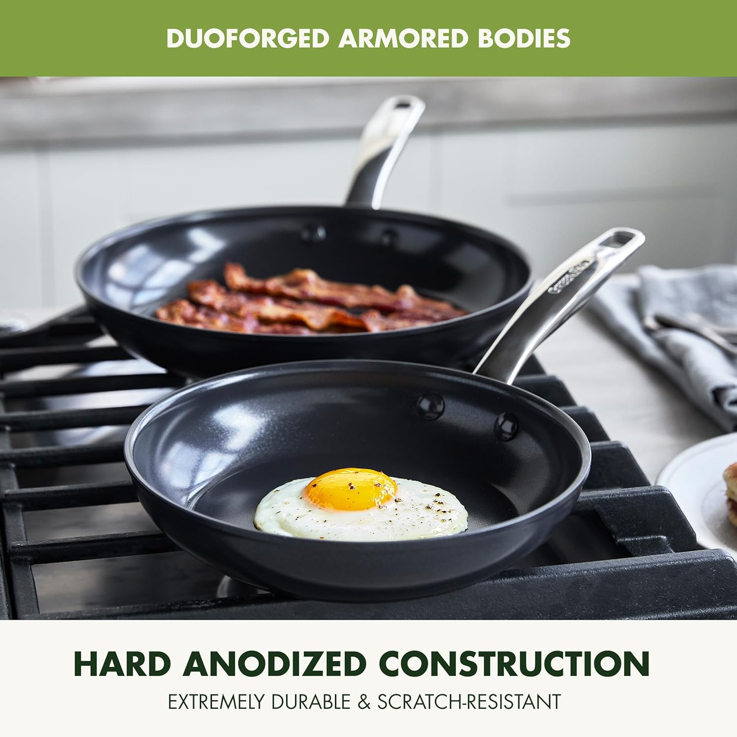 Greenpan Prime Midnight Hard Anodized Healthy Ceramic Nonstick 20 Cm and 28 Cm Frying Pan Skillet Set, Pfas-Free, Dishwasher Safe, Oven Safe, Black image number 6