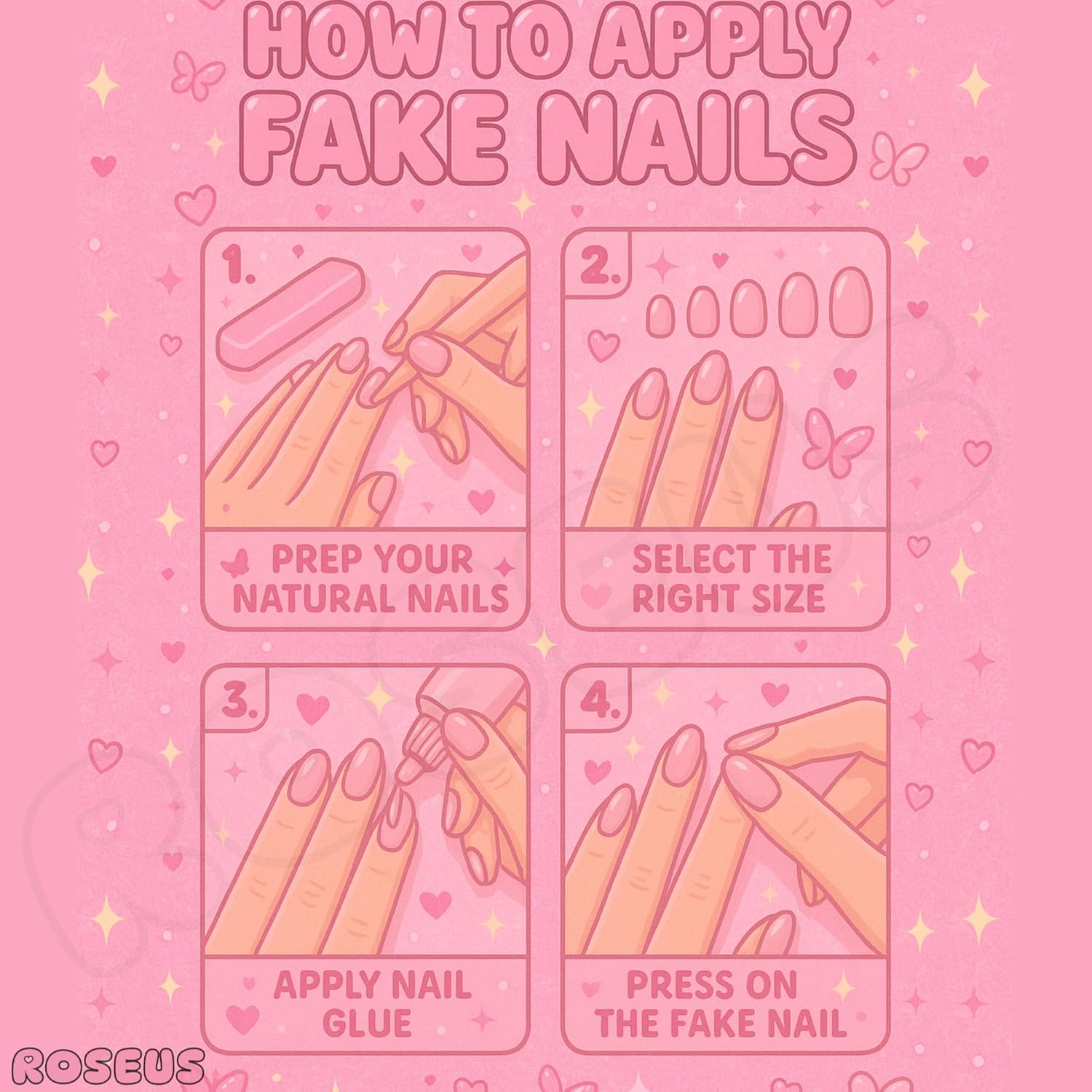 ROSEUS Press on Nails Application Kit Nail Repair Maintenance Kit False Nail Kit Buffer File Pusher Gel Glue Fake Nails Kit image number 3