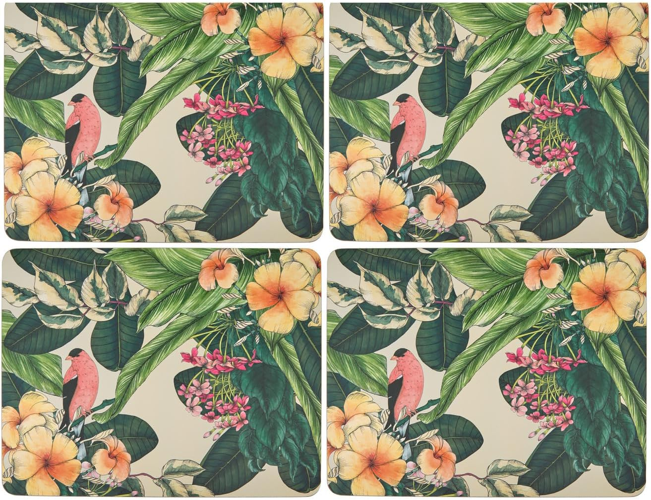 Maxwell & Williams the Blck Pen Frangipani Cork Back Placemat 34X26.5Cm Set of 4 Gift Boxed