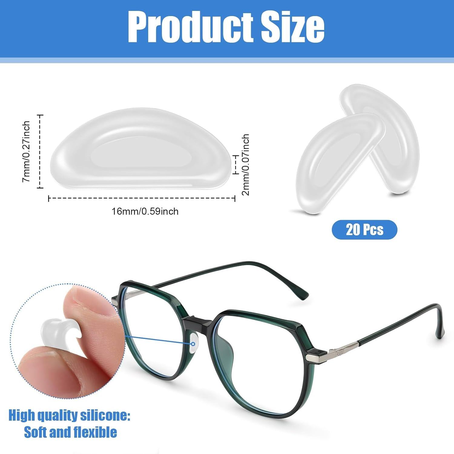 Eyeglass Nose Pads, 20 Pairs Anti-Slip Eyeglass Nose Pads, Adhesive Silicone Eyeglass Nose Pads for Glasses, Eyeglasses, Sunglasses, Plastic Frames (White) image number 5
