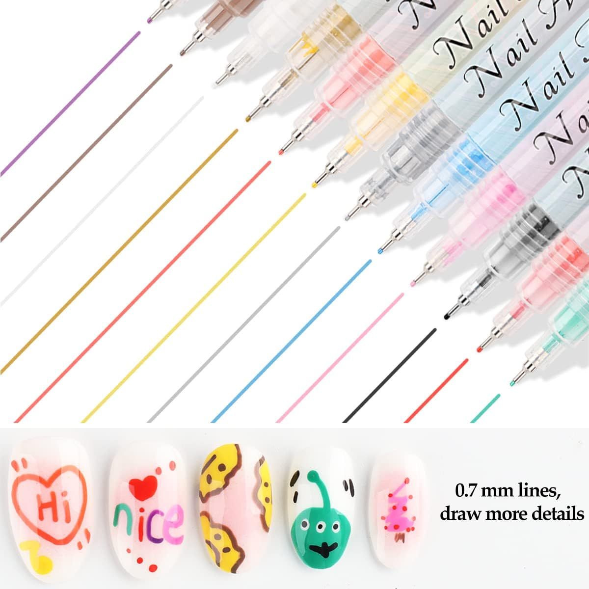 Nail Art Graffiti Pen Set 12Pcs Waterproof Painting Marker Pen Black White Drawing Gel Liners Quick Dry Dotting Pen Nails Professional Material for Manicure - 12Pcs-Set image number 2
