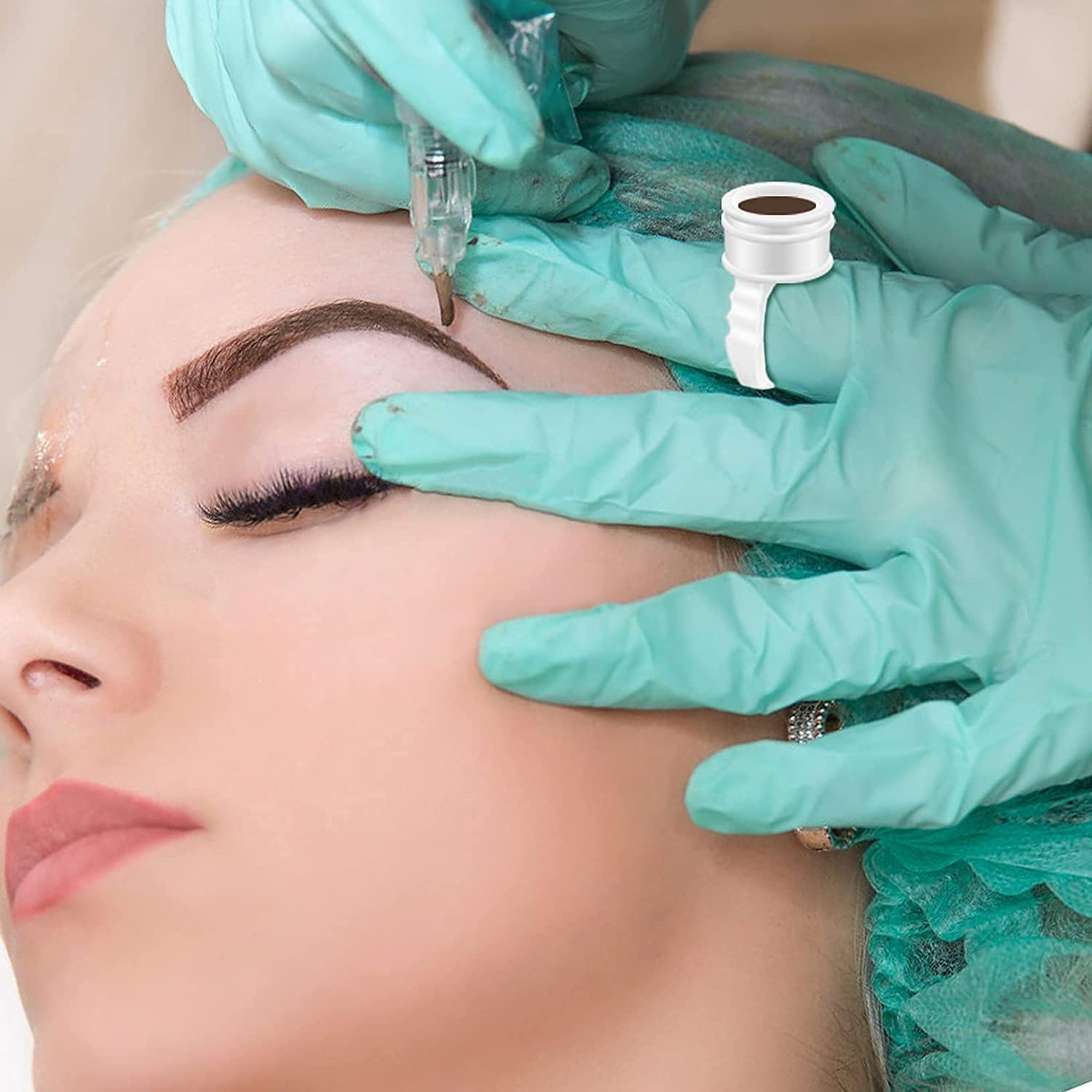 Pigment Rings - WANXINPT 100PCS Lash Glue Rings for Eyelash Extensions - Professional Disposable Glue Holder with Anti-Spill Design | Tattoo Ink & Nail Art Ring Palette (White) image number 5