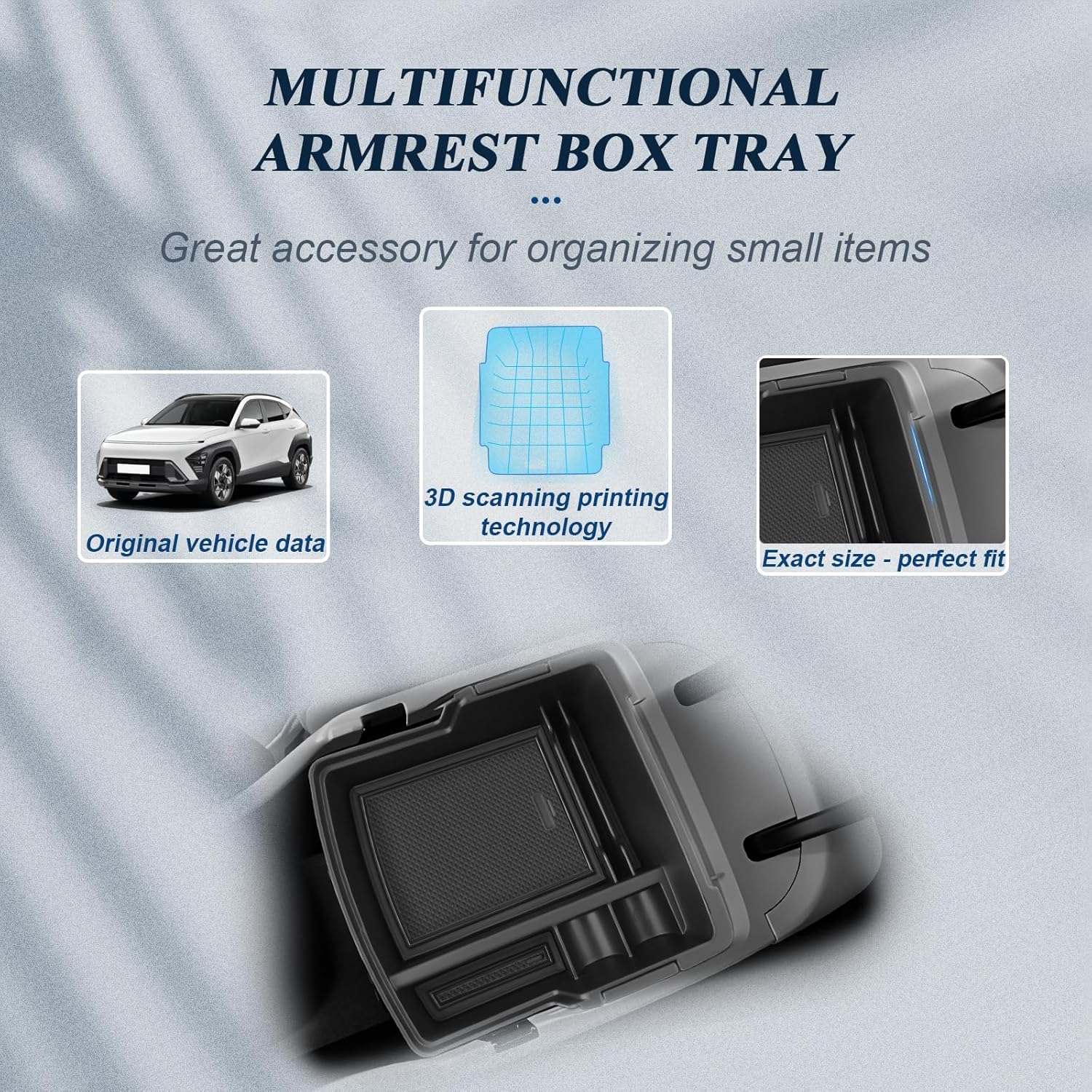 BIBIB0 for 2024 2025 Hyundai Kona Center Console Organizer 2024 2025 Hyundai Kona SX2 Console Trays 2024 Kona Insert Organizer 2024 Hyundai Kona Accessories Armrest Upper Organizer Double Layers image number 5