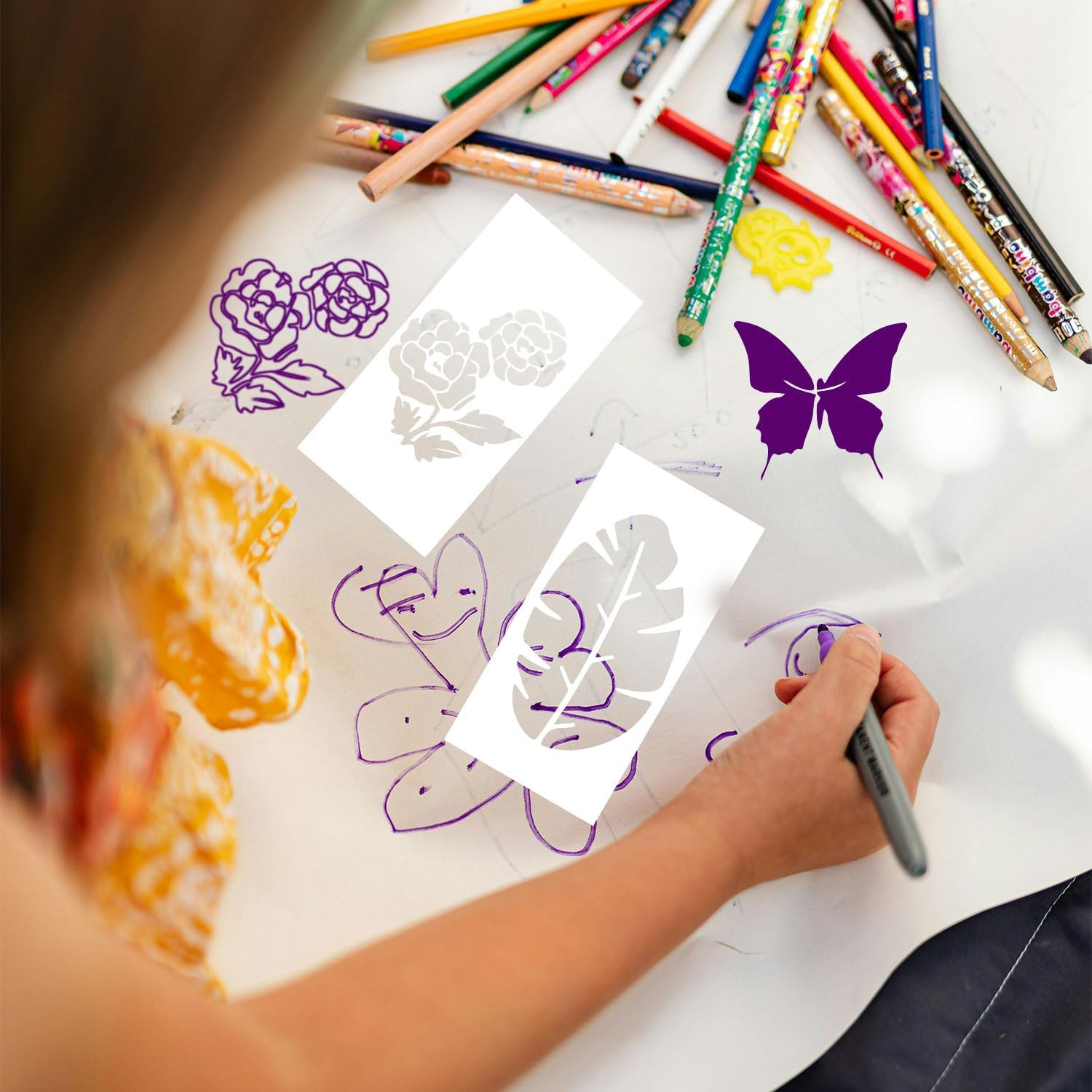 24Pcs Wildflower Stencils for Painting - Reusable Crafts Stencils with Flower, Leaf & Animal Templates for Canvas, Wood, Wall Art & Home Decor image number 2