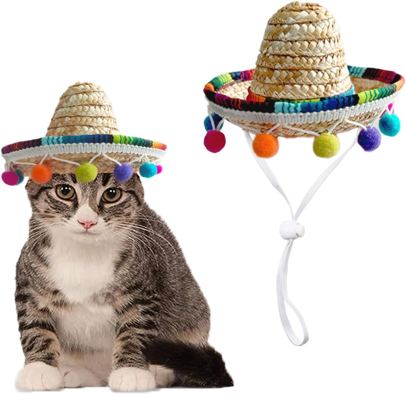 Cat Sombrero Cat Hats Bandana Scarf Rainbow Scarf Pet Straw Hat Cinco De Mayo Pet Hats Mini Sombrero Hat for Cat Puppy Small Dog Party/Birthday/Photo(Multicolour+S)