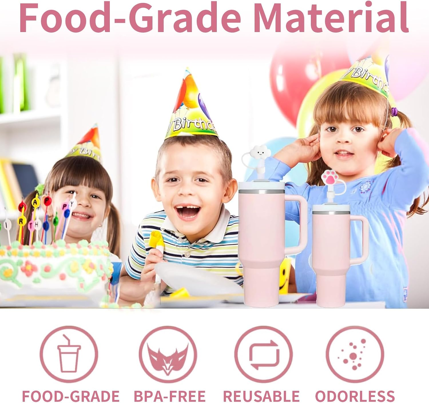 Straw Covers for Stanley Cup, 10Mm Dust-Proof Silicone Straw Toppers, Reusable Straws Cover Cap - 40/30 Oz Stanley Accessories.(8 PCS) - Rose-Pink image number 3