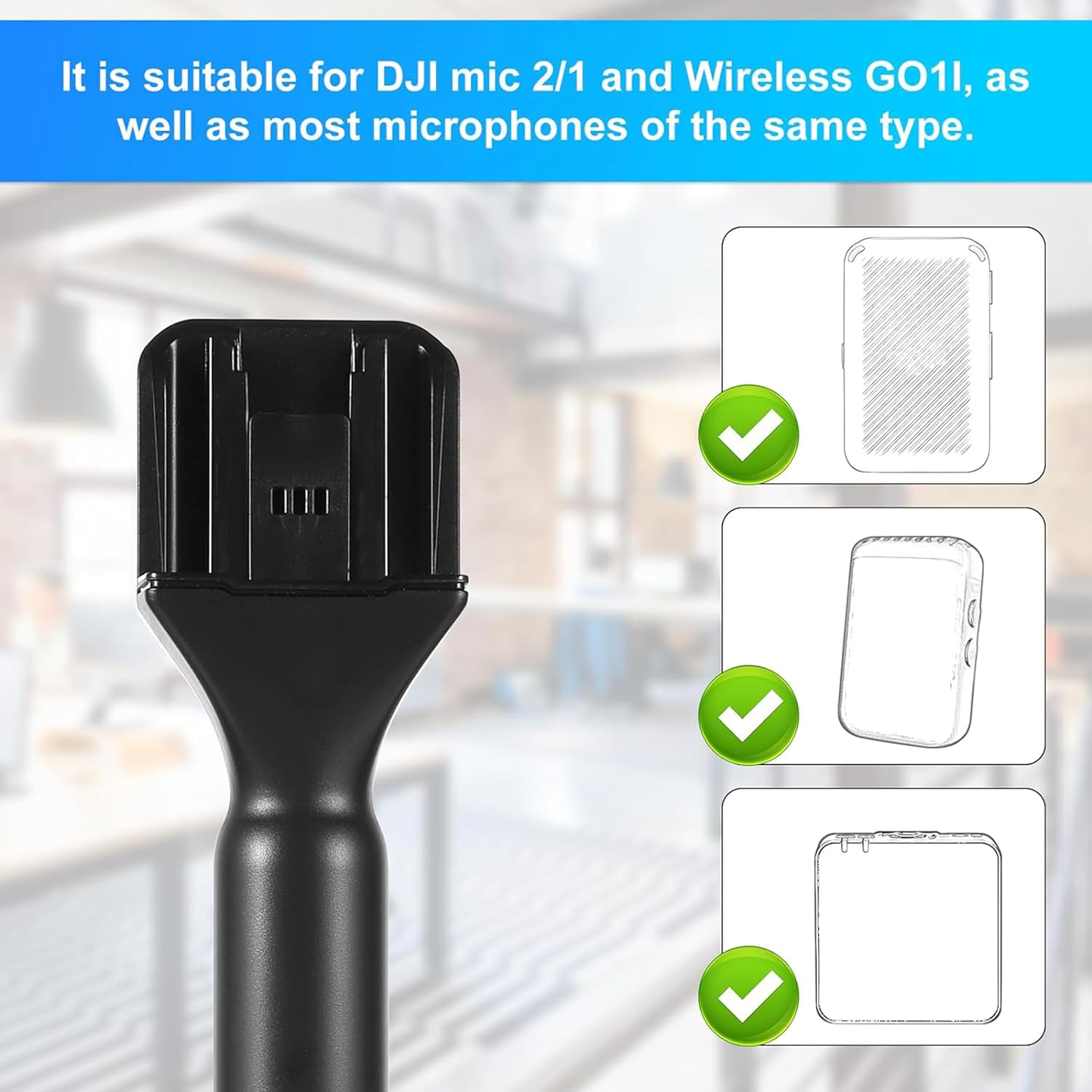 Microphone Holder,Wireless Mic Stand Handheld Stick,Mic Handheld Adaptor Microphone Handle Mount with Draft Shield for DJI Mic 1/2 Wireless GO II Accessories Interview Rig Replacement image number 3