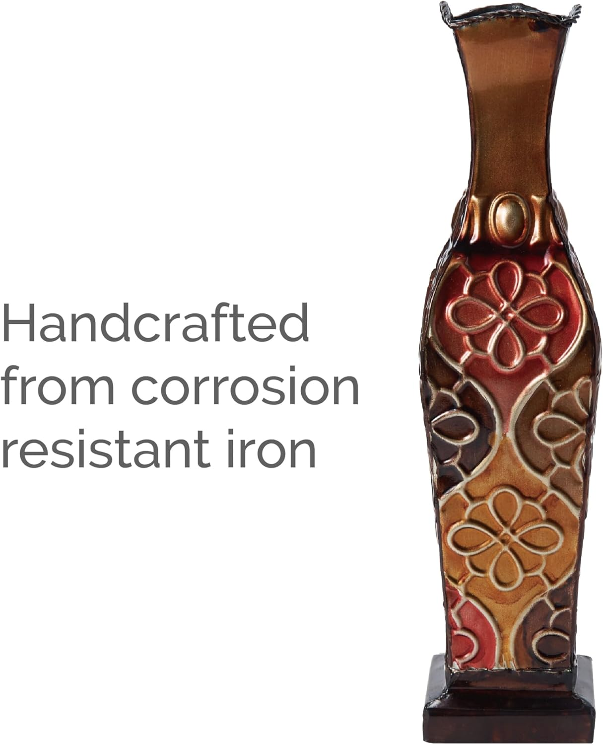 Elements Embossed Metal Floral Decorative Vase, 17-Inch image number 2