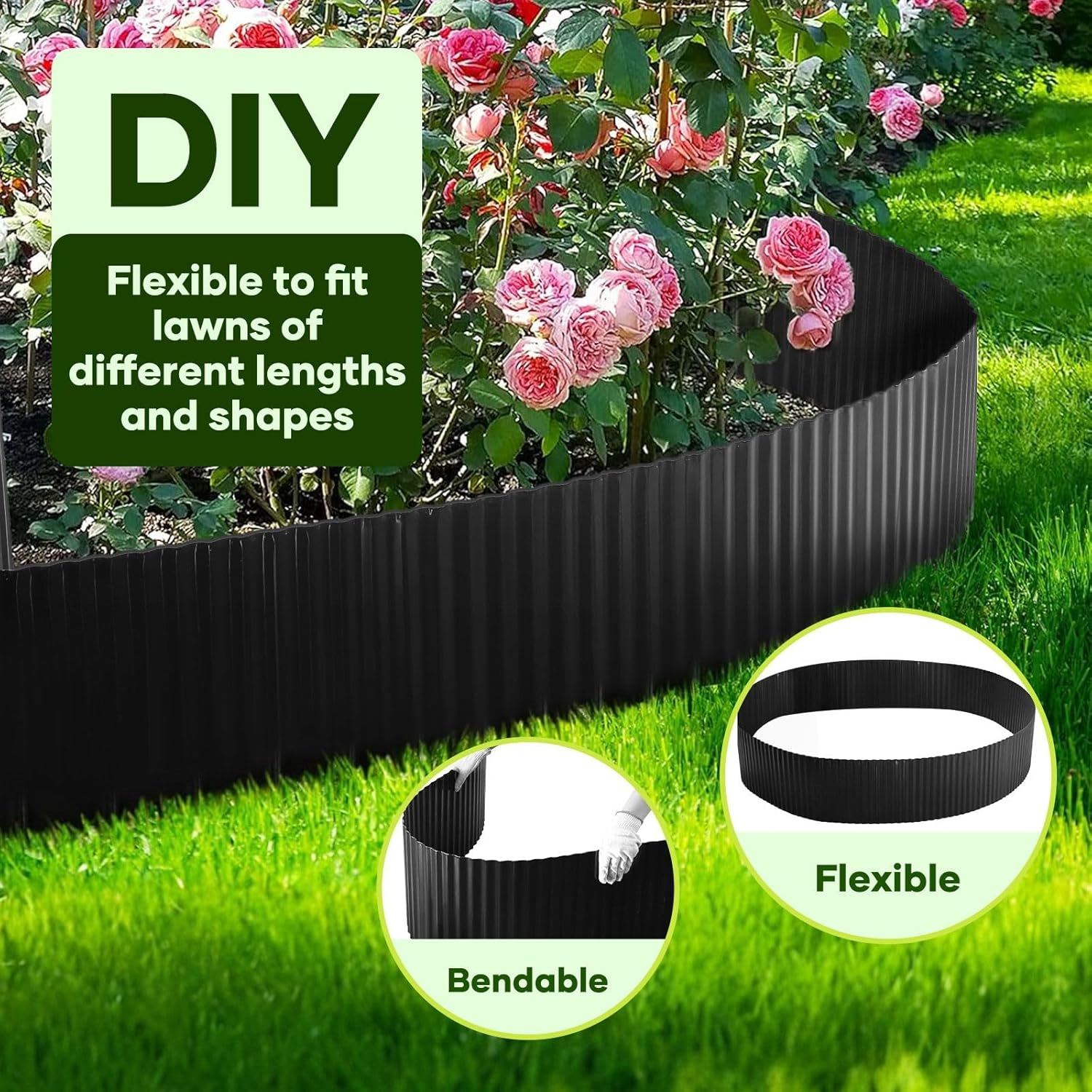 OGL Garden Edging Landscape Edge 10Mx30Cm DIY Lawn Border for Flower Plant Grass Path Fence Flexible Corrugated UV Resistant Carbon Steel Roll Kit,Black - 20Mx30Cm image number 7