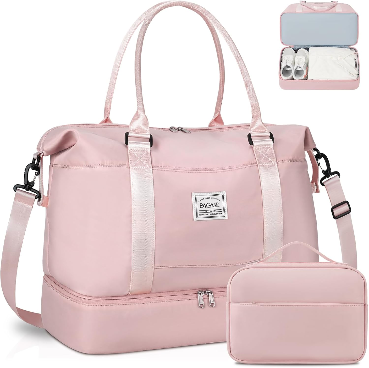 BAGAIL Travel Duffel Bag, Weekender Bags for Women, Overnight Gym Carry on Tote Bag with Wet Pocket, Hospital Mom Bag for Labor and Delivery - Extra Large, Grid-Black