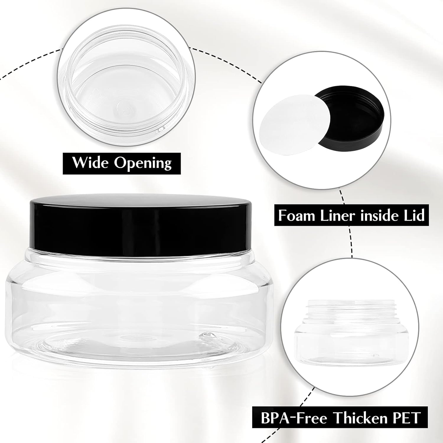 TUZAZO 5 Oz Plastic Container Tuscany Jars with Lids BPA Free, 12 Pack Empty round Clear Cosmetic Containers Body Butter Jars for Lotion, Cream, Gel, Sugar Scrub