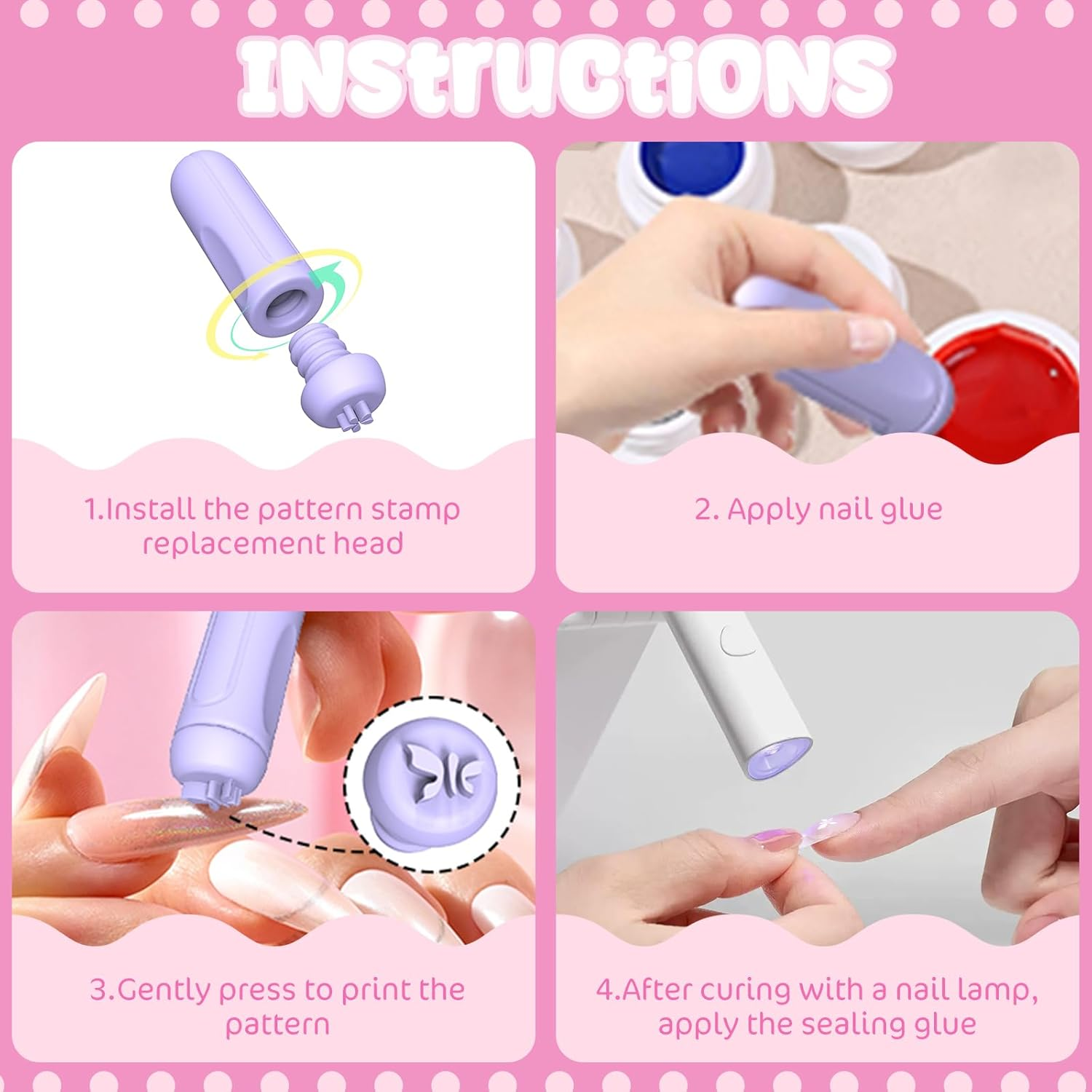 Nail Art Stamp Pen Set with 5-In-1 Silicone Nail Stamp Pen, 1 Nail Stamp, 1 Scraper, 1 Nail Pattern Printing Plate, Floral Pattern, French Manicure Stamping Tool for DIY Nail Art Designs image number 3