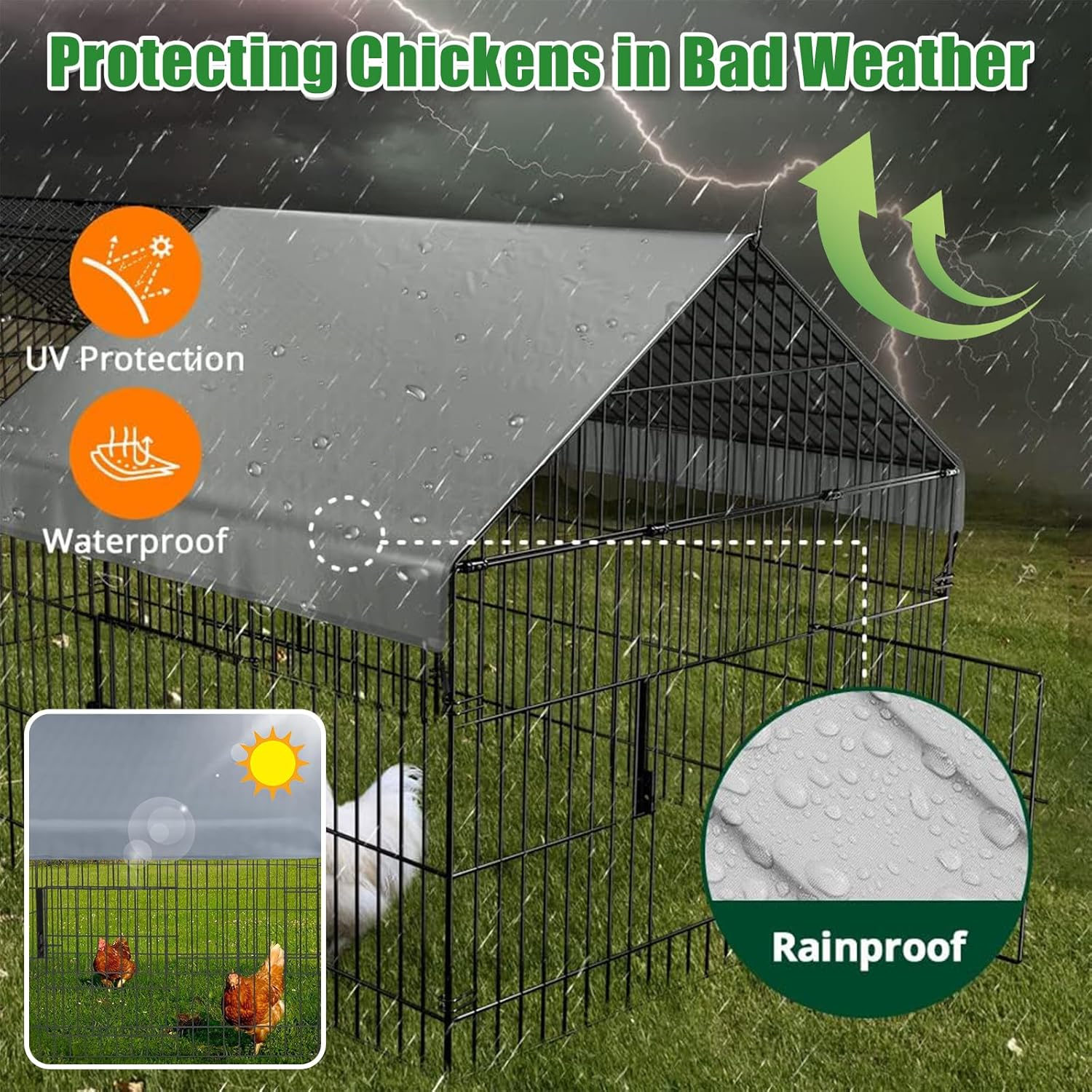 YSOAE Large Metal Chicken Coop, 220X100Cm Chicken Run Cage, Heavy Duty Duck Cages for Yard, Portable Chicken Pens Outdoor with Top, Enclosure Crate Backyard for Small Animals Duck Rabbit Hen image number 2