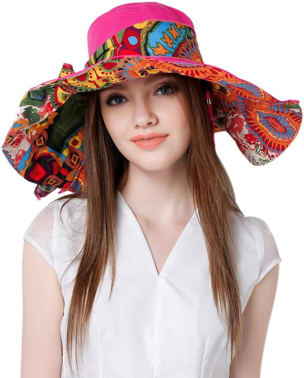 Women'S Foldable Floppy Reversible Travel Beach Sun Visor Hat Wide Brim UPF 50+ - Beige image number 2