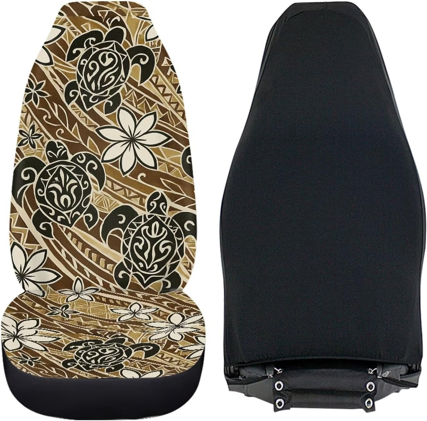 Bulopur Sea Turtle Car Front Seat Covers Full Set Polynesia Floral Auto Seat Covers Stretchable Polyester Automotive Cushion Cover Soft Breathable Auto Interior Decorations image number 6