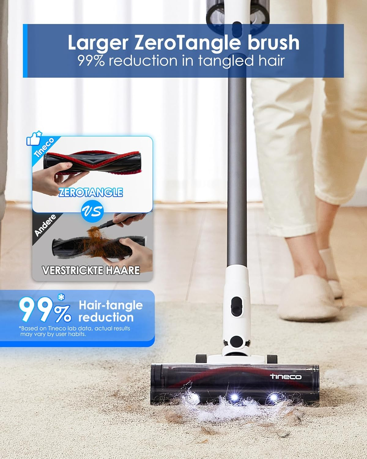 Tineco Pure One A30S 500W Cordless Stick Vacuum Cleaner, 160AW Suction, 60Min Runtime, 1L Larger Dustbin, Zerotangle Brush, Purecyclone Tech, LED Headlight image number 6