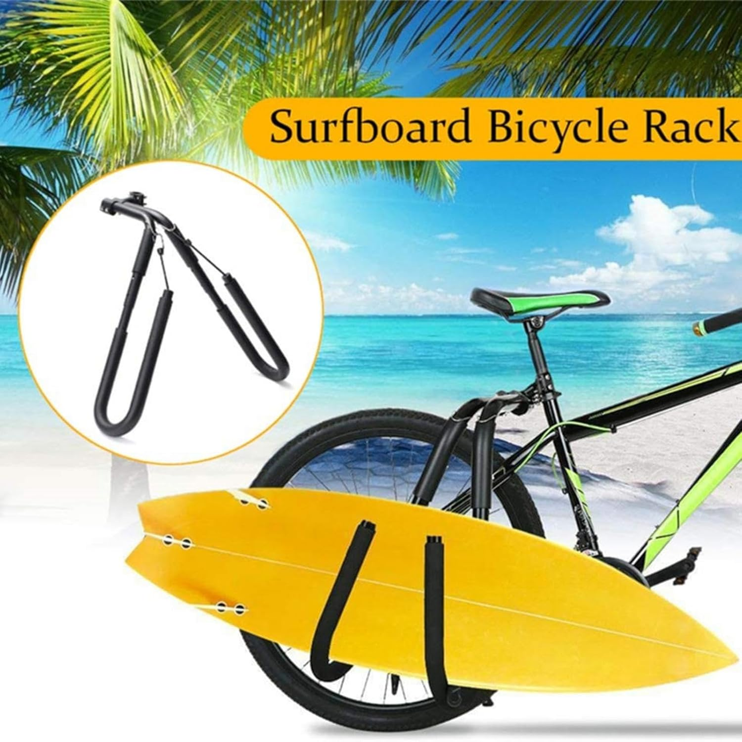 Surfboard Bike Racks - Adjustable Bicycles Surfboards Carrier, Surfboard Rack for Bike, Surfing Accessories Surfboard Holder for Beach, Cruisers, Road Bikes and Mountain Bikes, Black image number 5