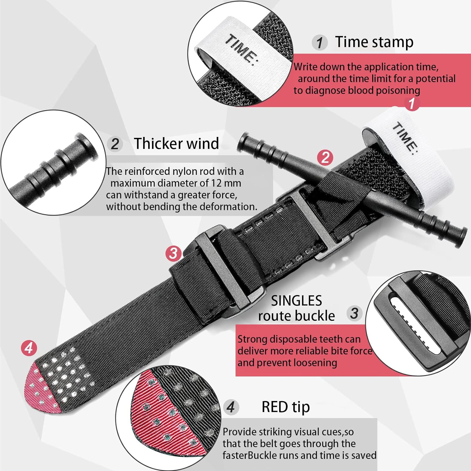 Tourniquets Tactical Tourniquet 12M Skimmed Gauze, First Aid Procedure to Control Blood Loss, Single-Handed Application for Outdoor Emergency Bandage Tourniquet(2-Pack)