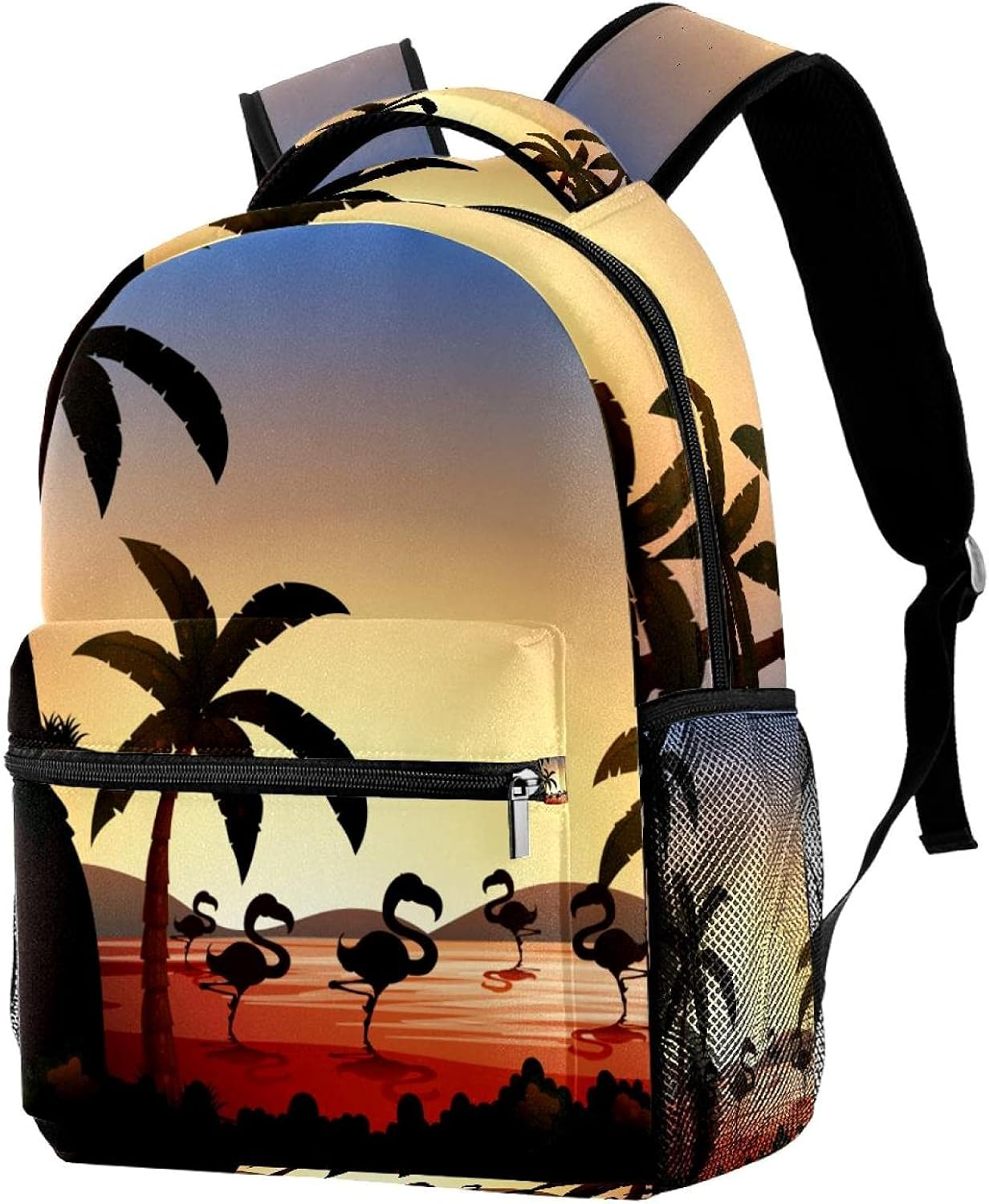 Flamingo Coconut Tree at the River Silhouette Backpack Students Shoulder Bags Travel Bag College School Tote Backpacks