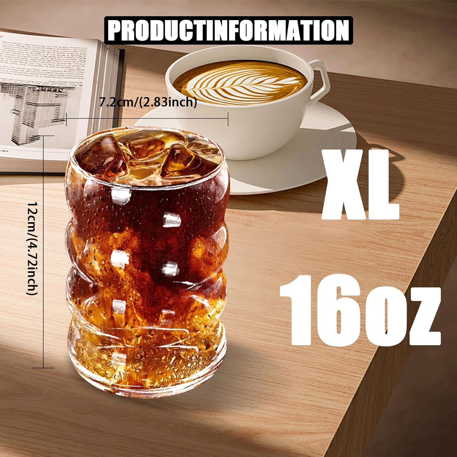 Glass Cups with Straws, Cute Tumbler Wave Bubble Beverage Glasses, 470Ml/16 Oz Vintage Glass Cup, 2 Pcs with Cleaning Brush Ideal for Matcha, Soda, Tea, Juice, Coffee, Milk, Gift image number 6