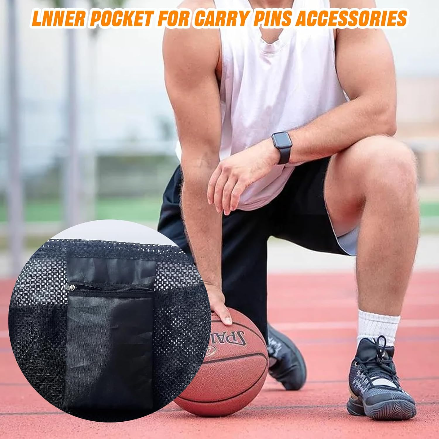 Single Ball Storage Bag with Mesh Carry and Zipper Pocket - Drawstring Sling Back for Carrying Basketball, Volleyball, Soccer, Football image number 5