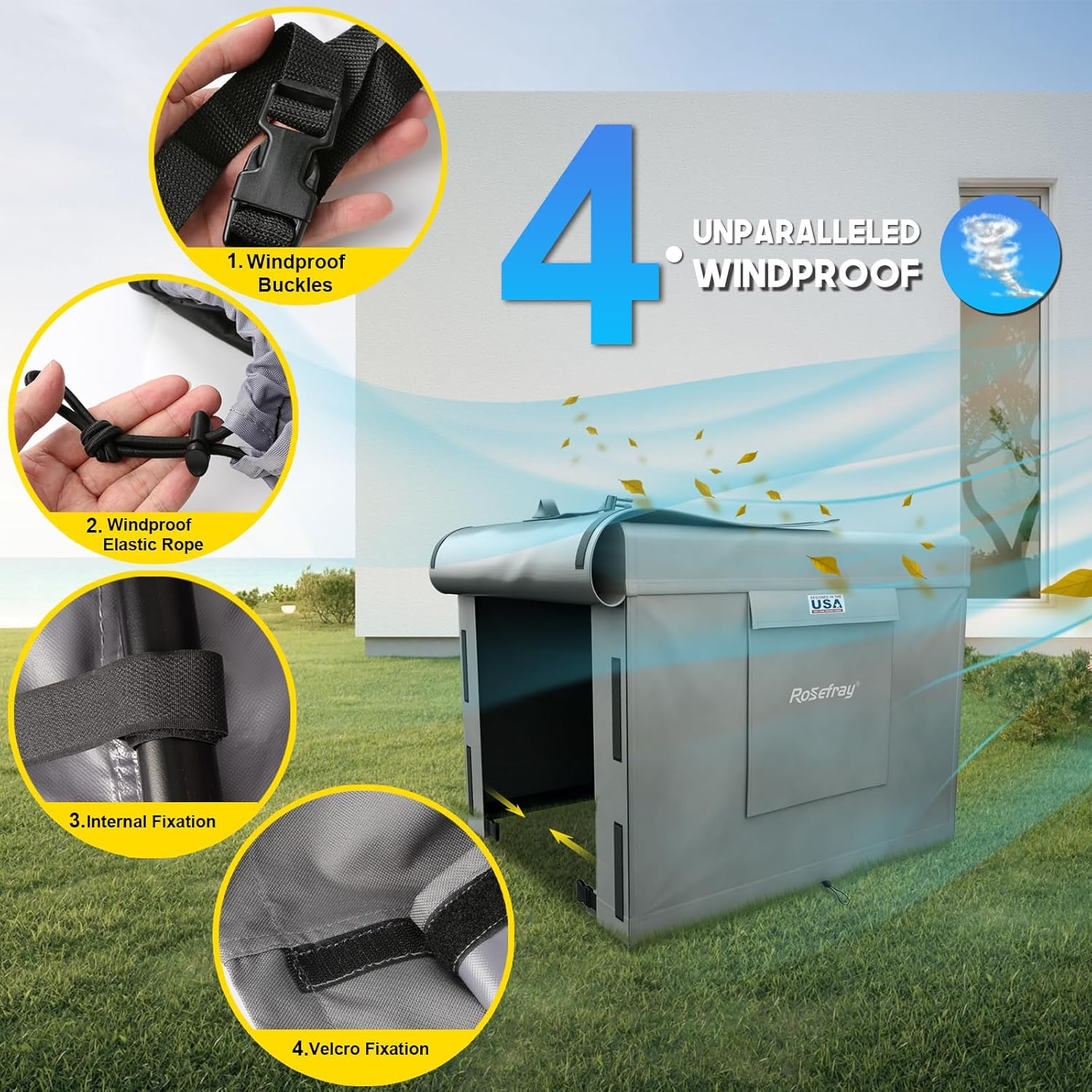 Rosefray Generator Cover-24&rdquo;Lx18&rdquo;Wx20&rdquo;H,600D Heavy Duty Waterproof, Small outside Equipment Cover for Champion,Predator,Wen,Ryobi,Generac,Westinghouse Portable Generator 3000-4500W-Gray/S image number 3