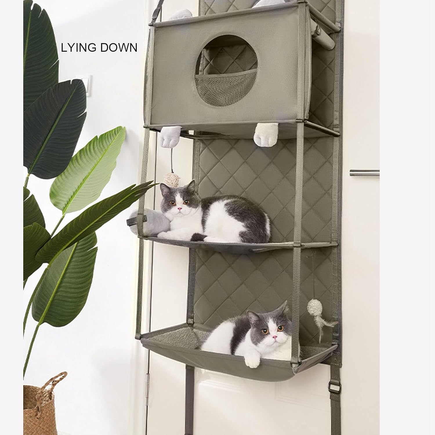 Bewinner Foldable Cat Climbing Frame Door or Wall Mounted, Multifunctional Cat Tower, Cat House Bed Furniture with Detachable Pillow & Bell Toy for Indoor Cats image number 1