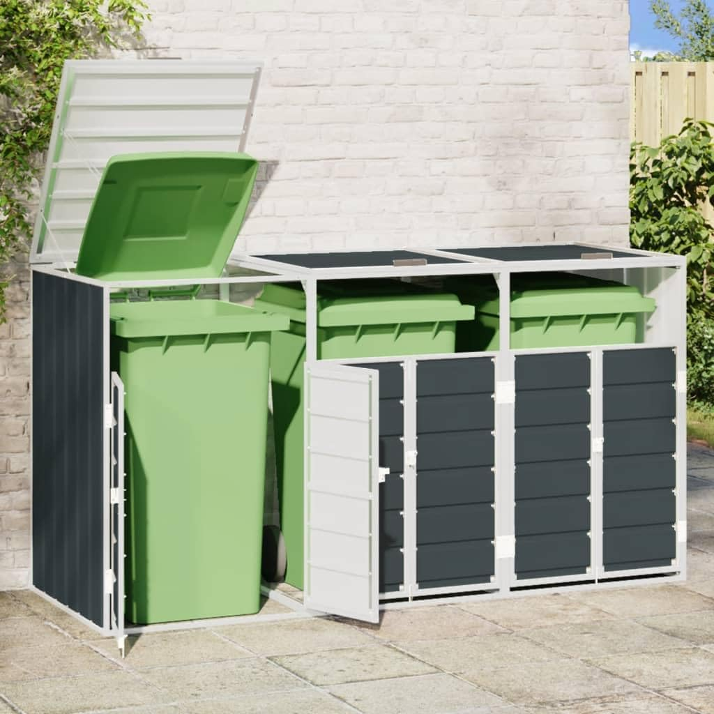 Vidaxl Triple Bin Wheelie Bin Storage - Anthracite Steel 216X81X115 Cm - Ventilated & Expandable image number 6