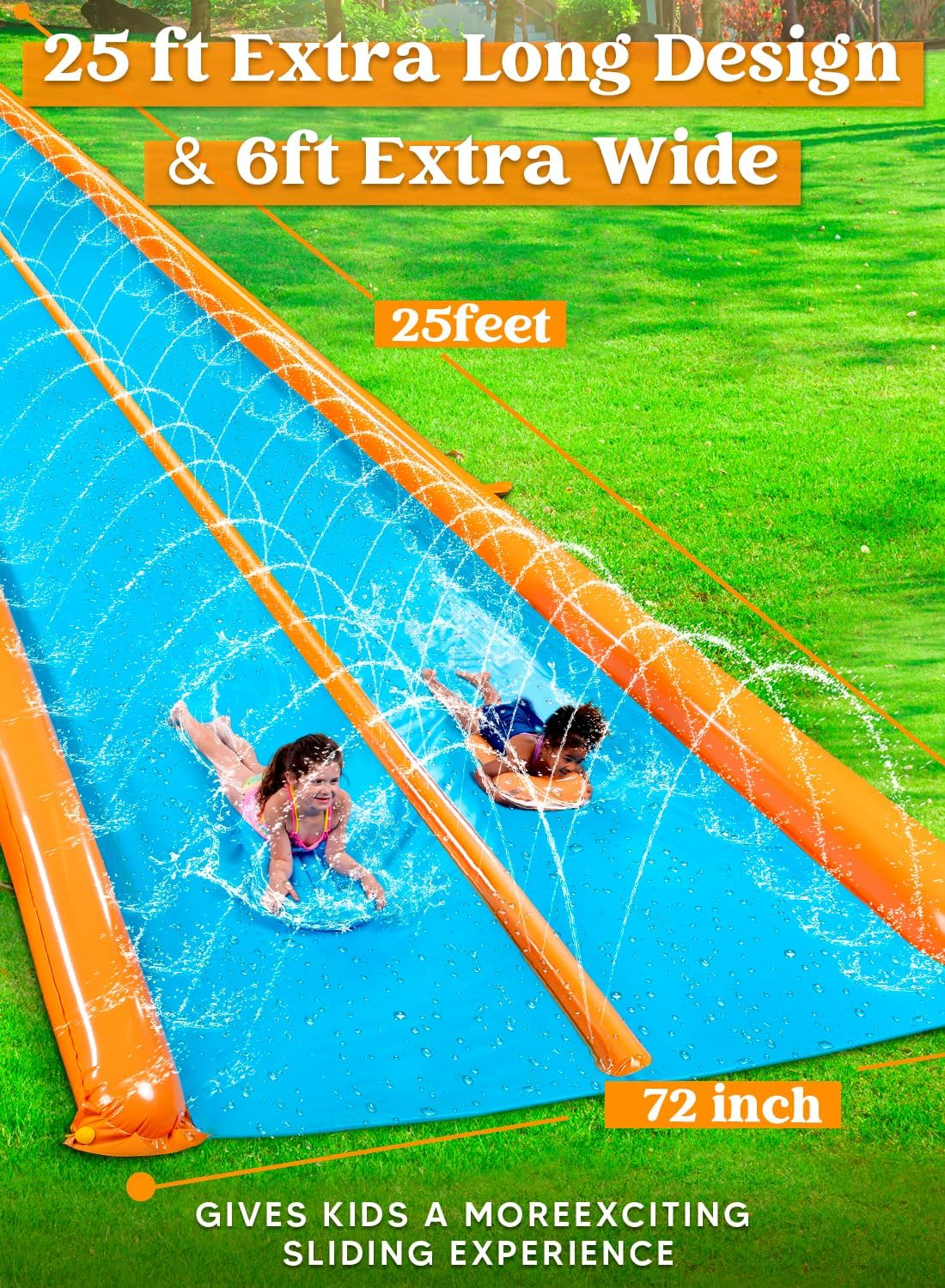 Sloosh Double Lane Water Slide,25Ft X 6Ft Heavy Duty Lawn Water Slip with Sprinkler and 2 Inflatable Boards for Adult Kids Party Summer Yard Outdoor Play Activities image number 4