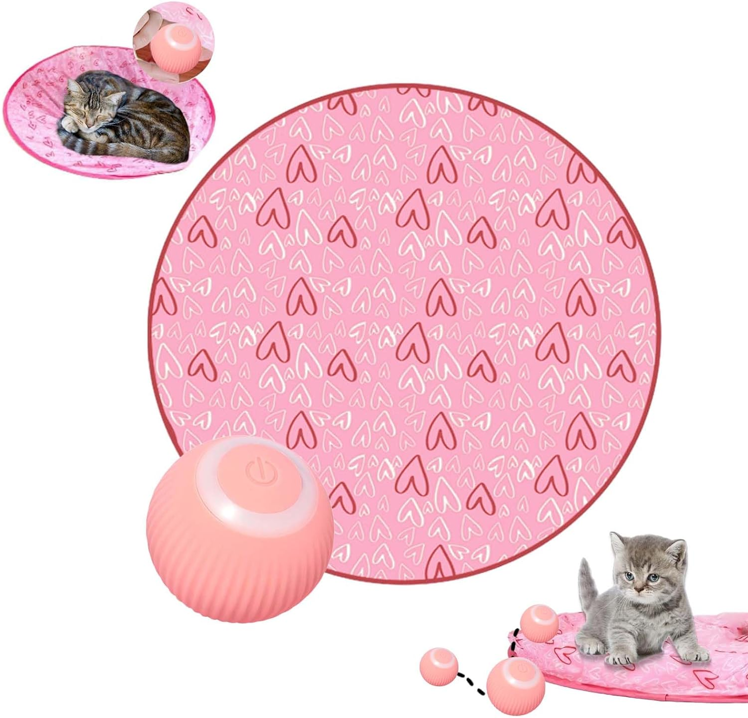 2 in 1 Interactive Simulated Hunting Cat Toys, Cat Tunnel Toys, Electronic Concealed Motion Cat Toys, Cat Mats with Smart Rolling Balls