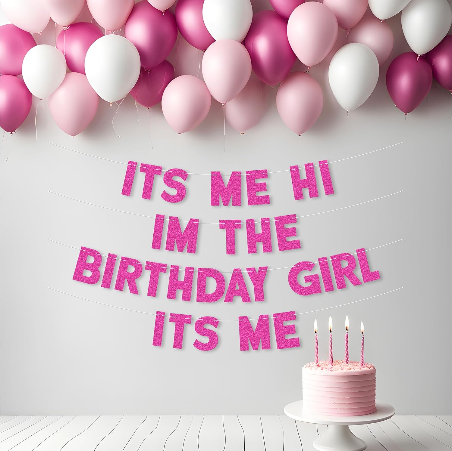 Pre-Strung Birthday Banner It'S Me Hi I'M the Birthday Girl It'S Me Glitter Pink Banner for Taylor Swifties Birthday Party Decoration image number 3