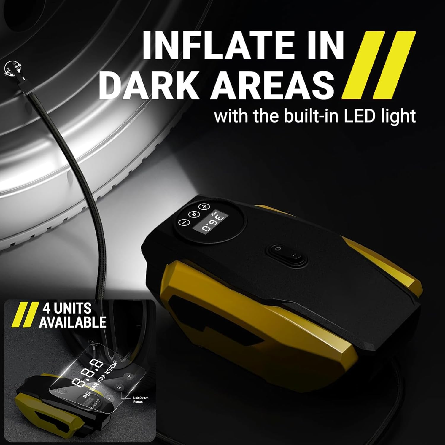 Tyre Inflator Portable Air Compressor，Car Tyre Pump，12V DC Compact Air Pump for Car Tyres， Auto Shut-Off Autopump, Digital Electric Tire Pump with LED Light Multipurpose Car Accessory image number 3