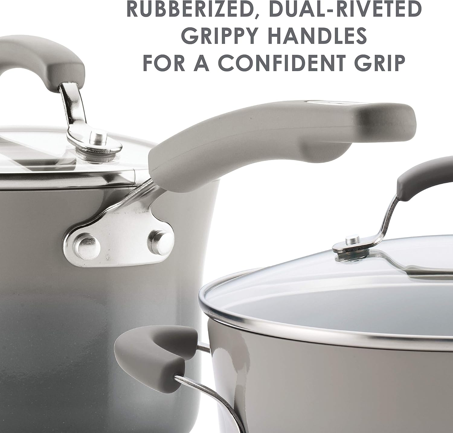 Rachael Ray Brights Deep Nonstick Frying Pan/Fry Pan/Deep Skillet - 9.5 Inch, Gray - Red image number 6