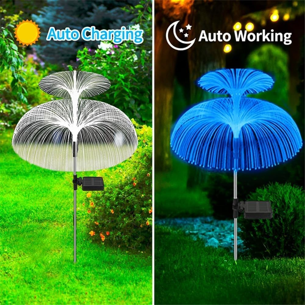 2Pakc Solar Garden Lights Layer Jellyfish, Star & Butterfly Solar Lights, 7-Color Changing Waterproof Outdoor LED Stakes for Garden, Yard, Patio, Walkway, Lawn, Pool, Parties, Christmas, Weddings image number 4