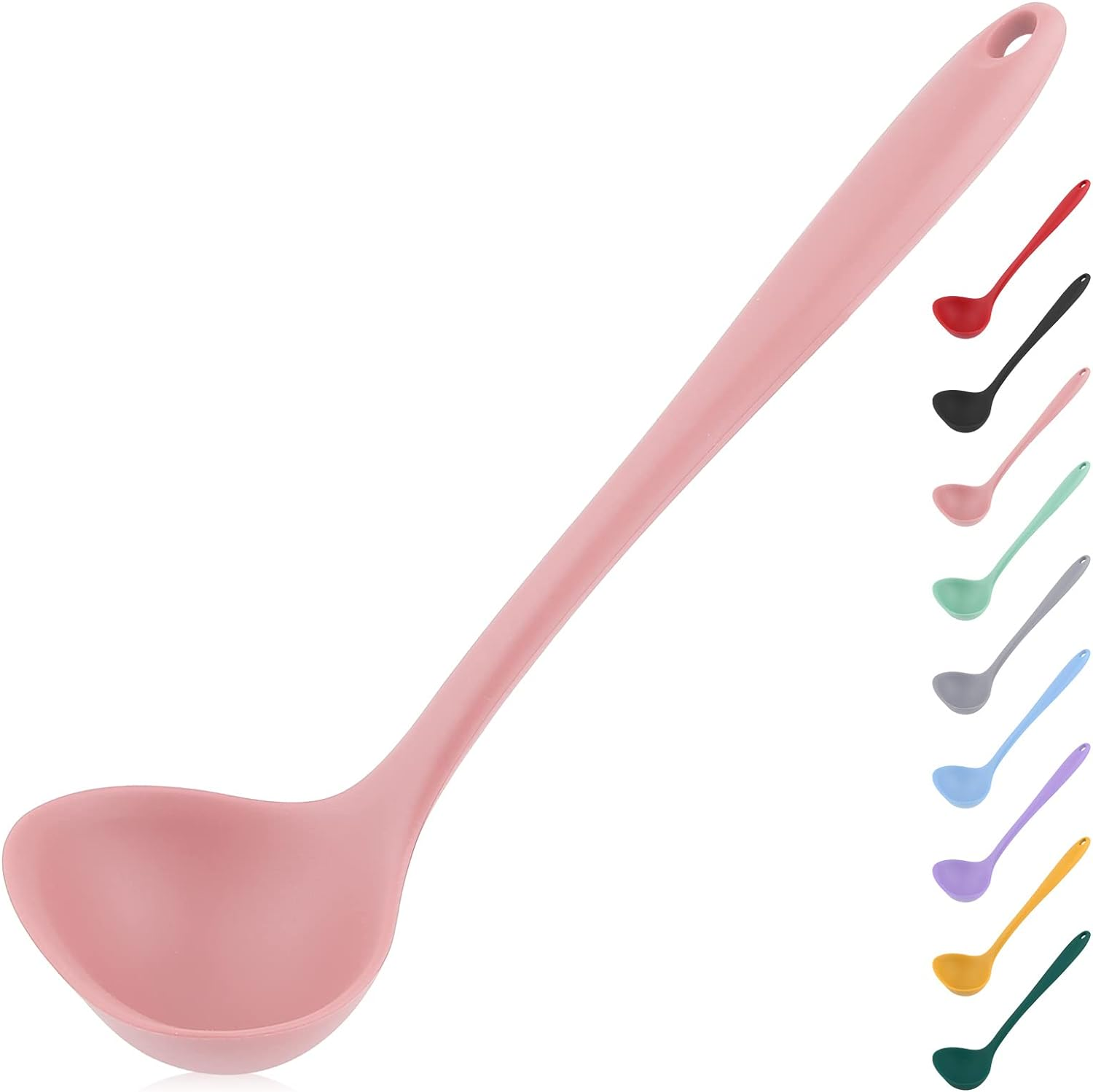 Silicone Ladle for Cooking - Comfortable Grip, Seamless Rubber, Non-Stick to Avoid Scratching - Pink image number 3