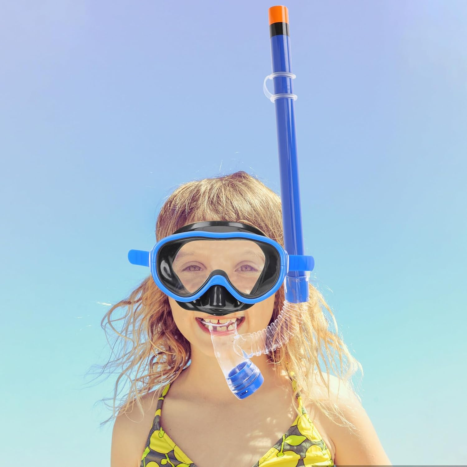 BESPORTBLE 1 Set Kids Snorkel Set Children Anti- Fog Diving Masks Swimming Goggles Snorkeling Gear Semi- Dry Snorkel Equipment for Children Boys Girls Juniors Blue - Black,Blue image number 2